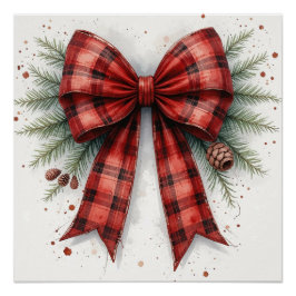 Póster Bolsa de regalo de lazo de Navidad con acuarela ro