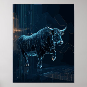 Póster Bolsa de Silhouette Bull Gift Office Wall Deco