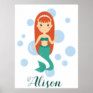 Póster Bolsa de té personalizada con chica de sirena ador