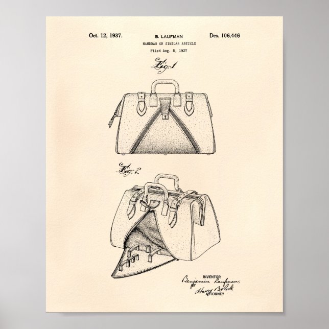 Póster Bolso de mano 1937 Patent Art Old Peper (Frente)
