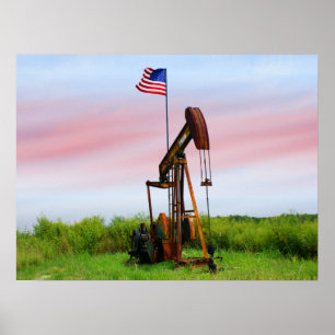 Póster Bomba de aceite con la bandera americana
