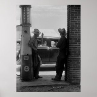 Póster Bomba de gas visible y auto de los años 40