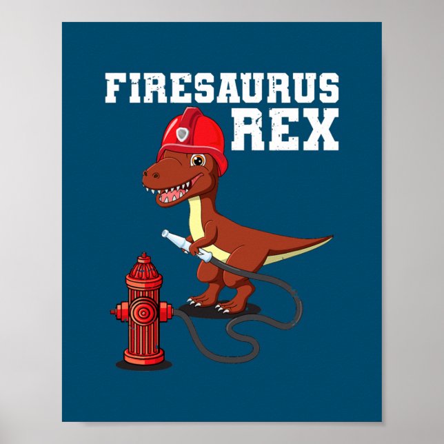 Póster Bombardero Rex para bomberos T Rex Dinosaurio (Frente)