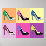 Póster Bombas Pop Art Stiletto / zapatos / tacones altos<br><div class="desc">"Glorificación del Stiletto": Representación de arte pop de la amada bomba de estilete</div>