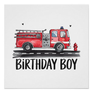 Póster Bombero de camión de bomberos Cumpleaños de la fam