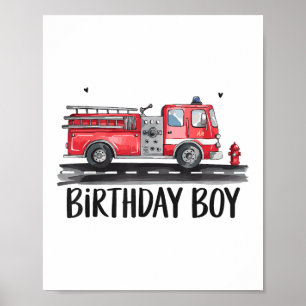 Póster Bombero de camión de bomberos Cumpleaños de la fam