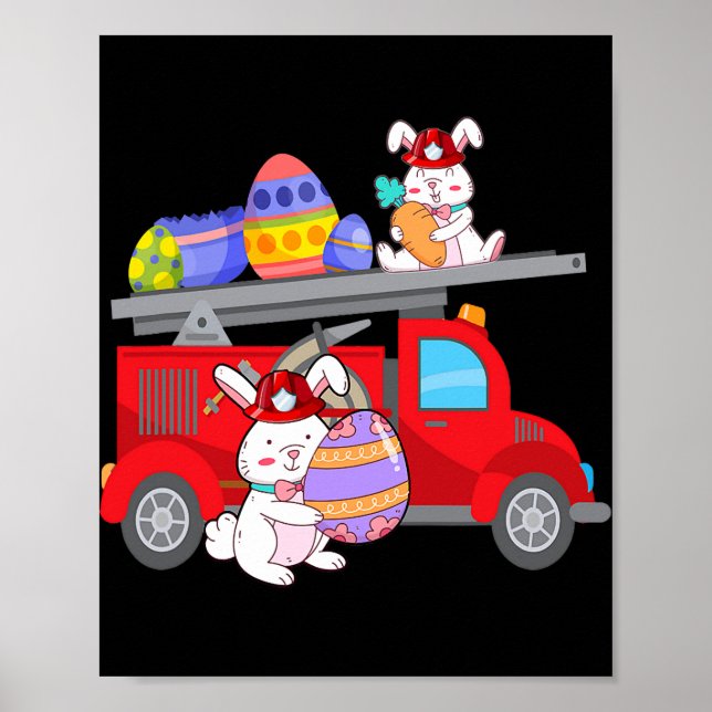 Póster Bombero de camión de bomberos en el Día de Pascua (Frente)