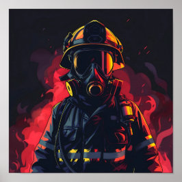 Póster Bombero de fondo oscuro