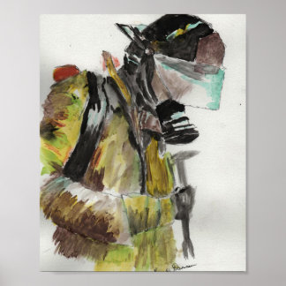 Póster Bombero en acuarela