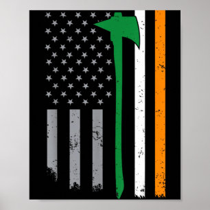 Póster Bombero Irlandés Bandera Americana Genial Día de S