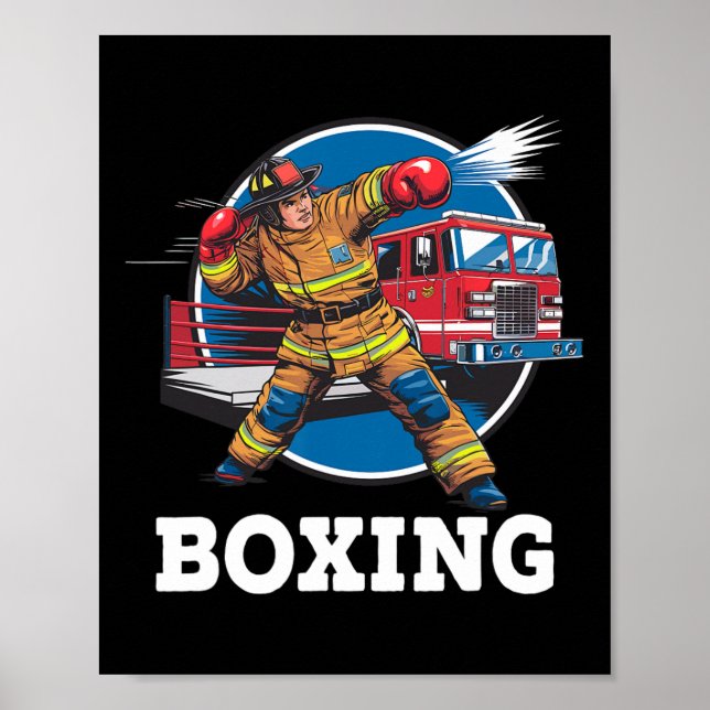 Póster Bombero jugando al boxeo bombero en el deporte de  (Frente)