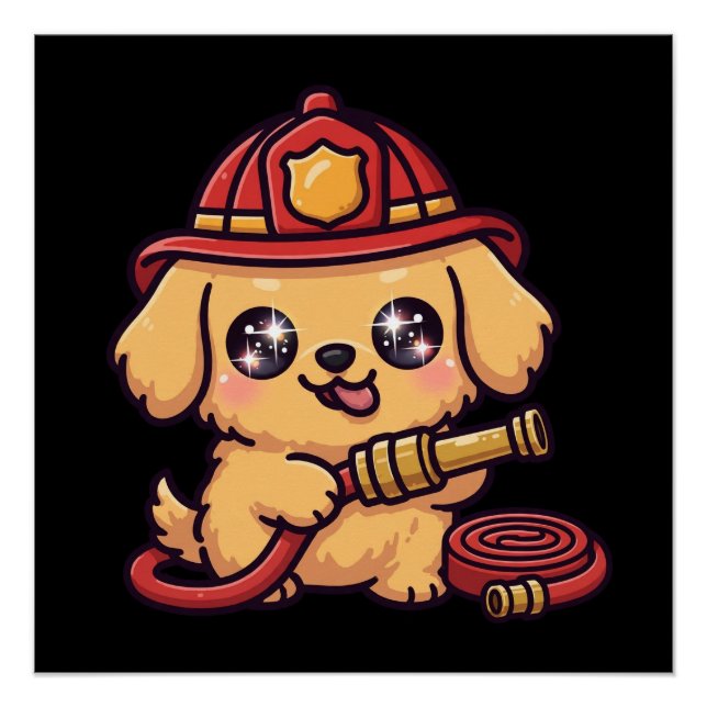 Póster Bombero Kawaii Perro Lindo (Anverso)