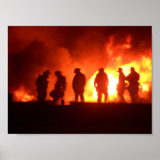 Póster bomberos en acción