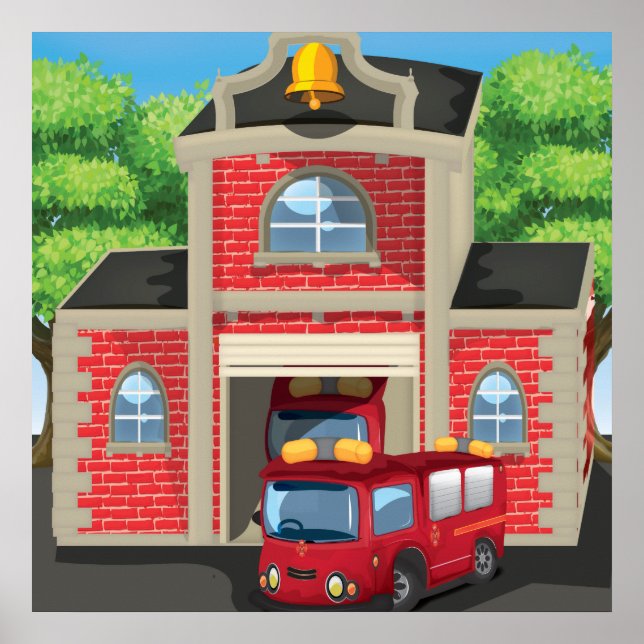 Póster Bomberos y camiones de bomberos (Frente)