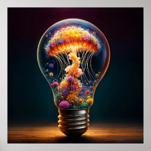Póster Bombilla de vidrio de fantasía creatividad luminos
