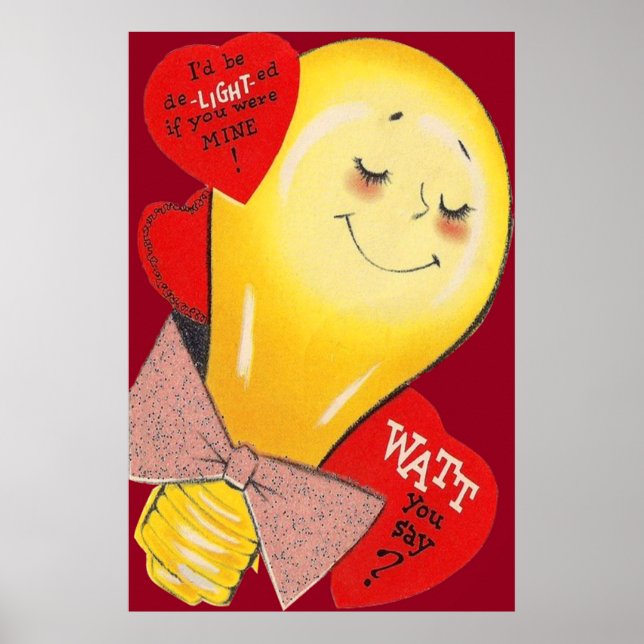 Póster Bombilla Divertida Extraña Corazón San Valentín (Frente)