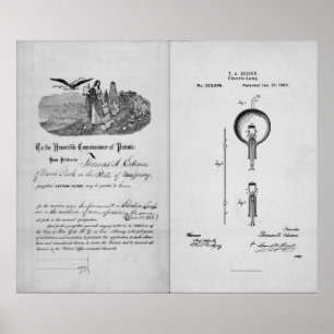 Póster Bombilla incandescente de Thomas Edison Patent