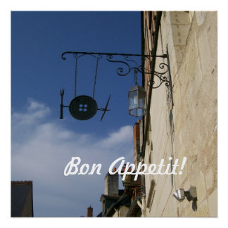 Póster ¡Bon Appetit! Rótulo Utensils Cafe en Francia