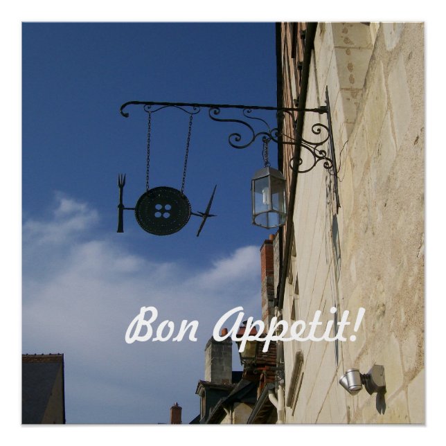 Póster ¡Bon Appetit! Rótulo Utensils Cafe en Francia (Anverso)