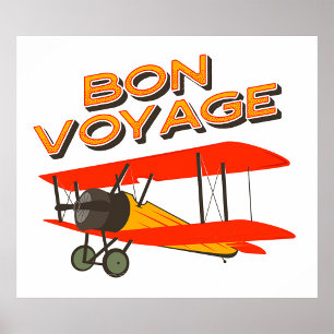 Póster Bon Voyage Biplane Vintage Airplane
