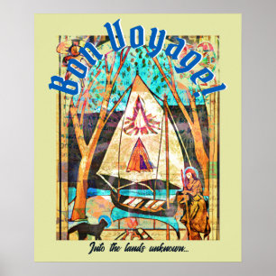 Póster Bon Voyage Bote Cat Peregrino Simbolista