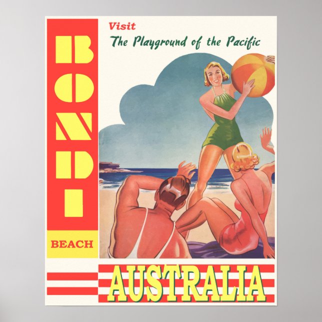 Póster Bondi Beach Australia Retro Travel (Frente)