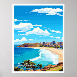 Póster Bondi Beach Australia Viaje Ilustracion Vintage