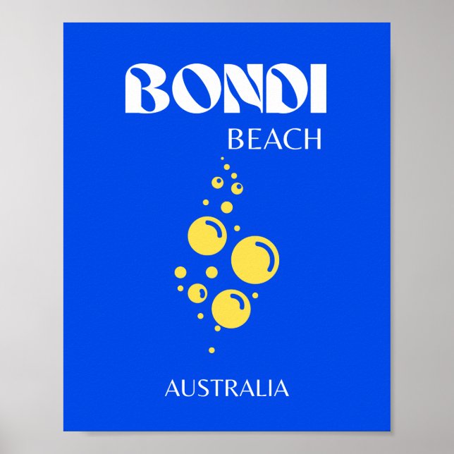 Póster Bondi Beach, Bondi Beach Travel Art, Blue (Frente)