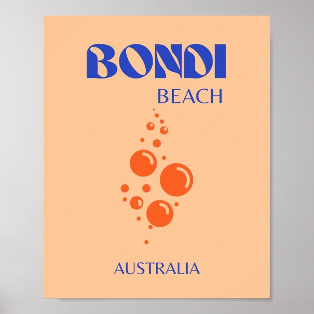 Póster Bondi Beach, Preppy Art, Orange, Blue (Frente)