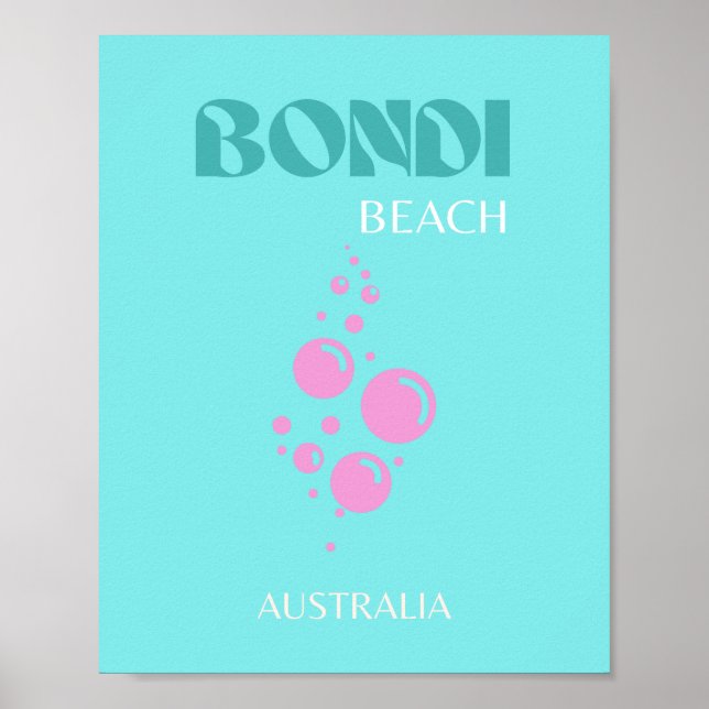 Póster Bondi Beach, Travel Art, Blue Aqua (Frente)