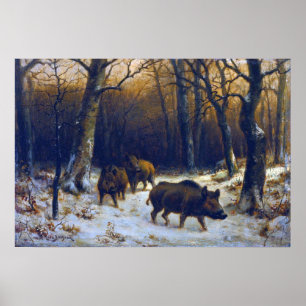 Póster Bonheur - Jabalíes en la nieve
