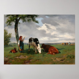 Póster Bonheur - Un Bergere Con Una Cabra Y Dos Vacas