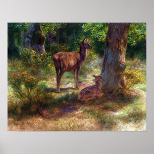 Póster Bonheur - Venado Y Bestias En Madera