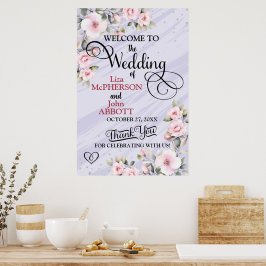Póster Bonita Bienvenida Floral de Boda