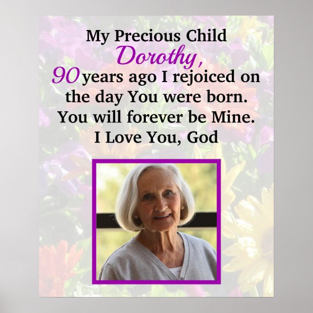 PÓSTER BONITA FOTO CRISTIANA PERSONALIZADA 90º CUMPLEAÑOS (Frente)