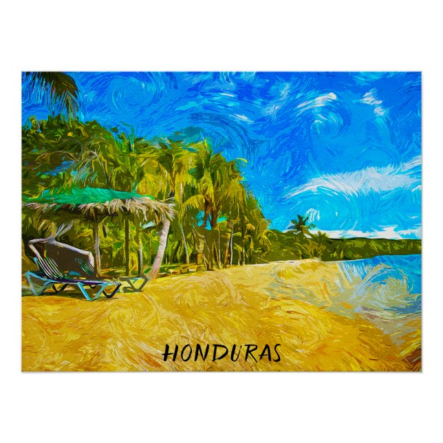 Póster Bonita pintura al óleo de Honduras Ocean View (Anverso)