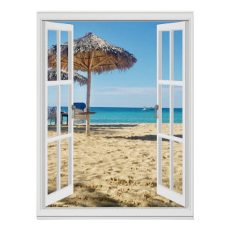 Póster Bonita Playa De Arena Y Vistas Al Mar