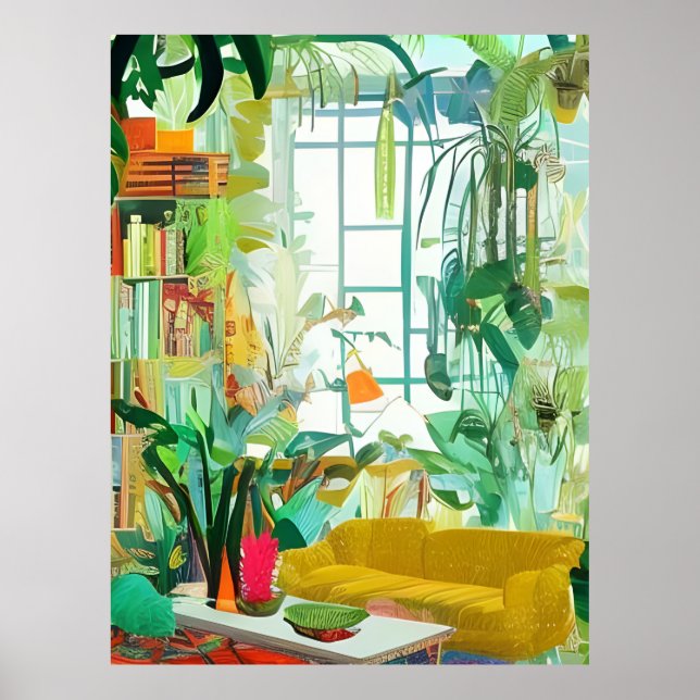 Póster Bonita sala de estar Boho (Frente)