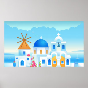 Póster Bonita Santorin Grecia
