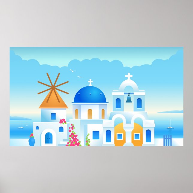 Póster Bonita Santorin Grecia (Frente)