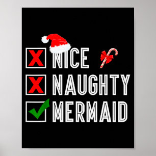 Póster Bonita Sirena Traviesa Feliz Navidad Santa Claus X
