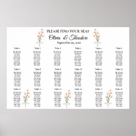 Póster Bonita tabla de asientos de Bodas de flores silves