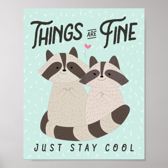 Póster Bonita Tarjeta Raccoons, Las Cosas Están Bien, Rac (Frente)
