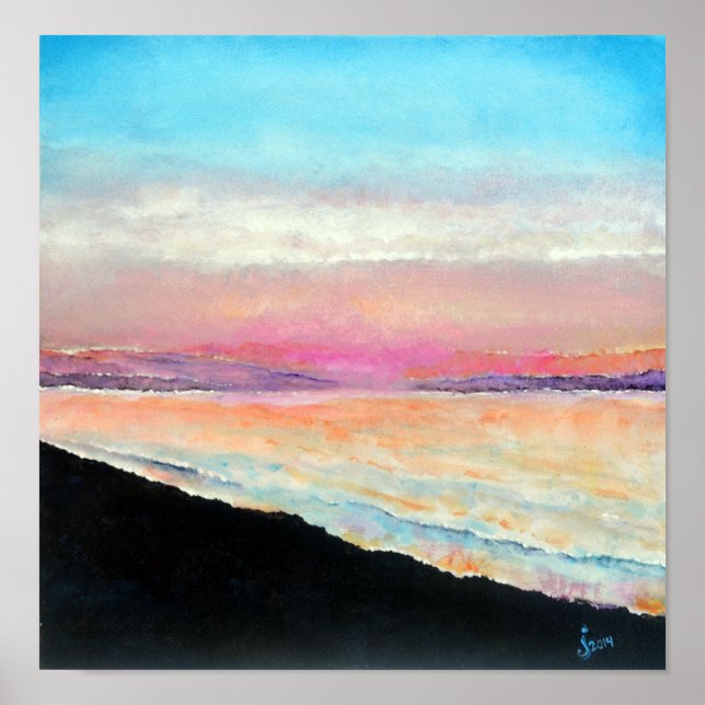 Póster Bonita Terraza De Playa Pintada En Pasteles Suaves (Frente)