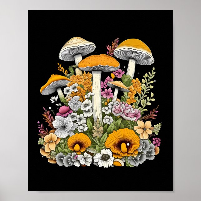Póster bonitas flores y hongos (Frente)