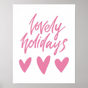 Póster Bonitas vacaciones   Navidades de corazones rosado