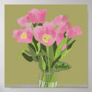Póster Bonito Art Tulip Flor Ilustracion moderno + Nombre