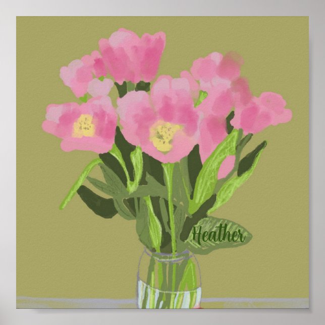 Póster Bonito Art Tulip Flor Ilustracion moderno + Nombre (Frente)