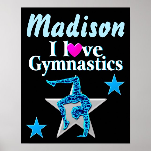 PÓSTER BONITO AZUL I LOVE GIMNASTICS POSTER PERSONALIZADO (Frente)