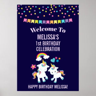 Póster Bonito baile Unicornio cumpleaños mágico arcoiris